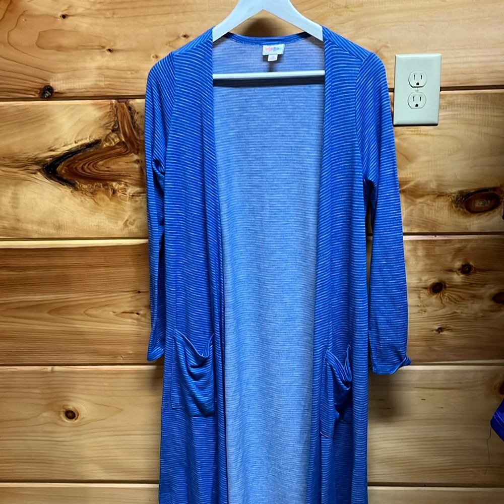 EUC Lularoe Blue with white stripe Sarah Small